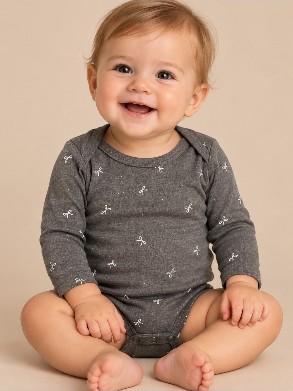 Carter's Charcoal Gray Long-Sleeve Bow Print Baby Bodysuit